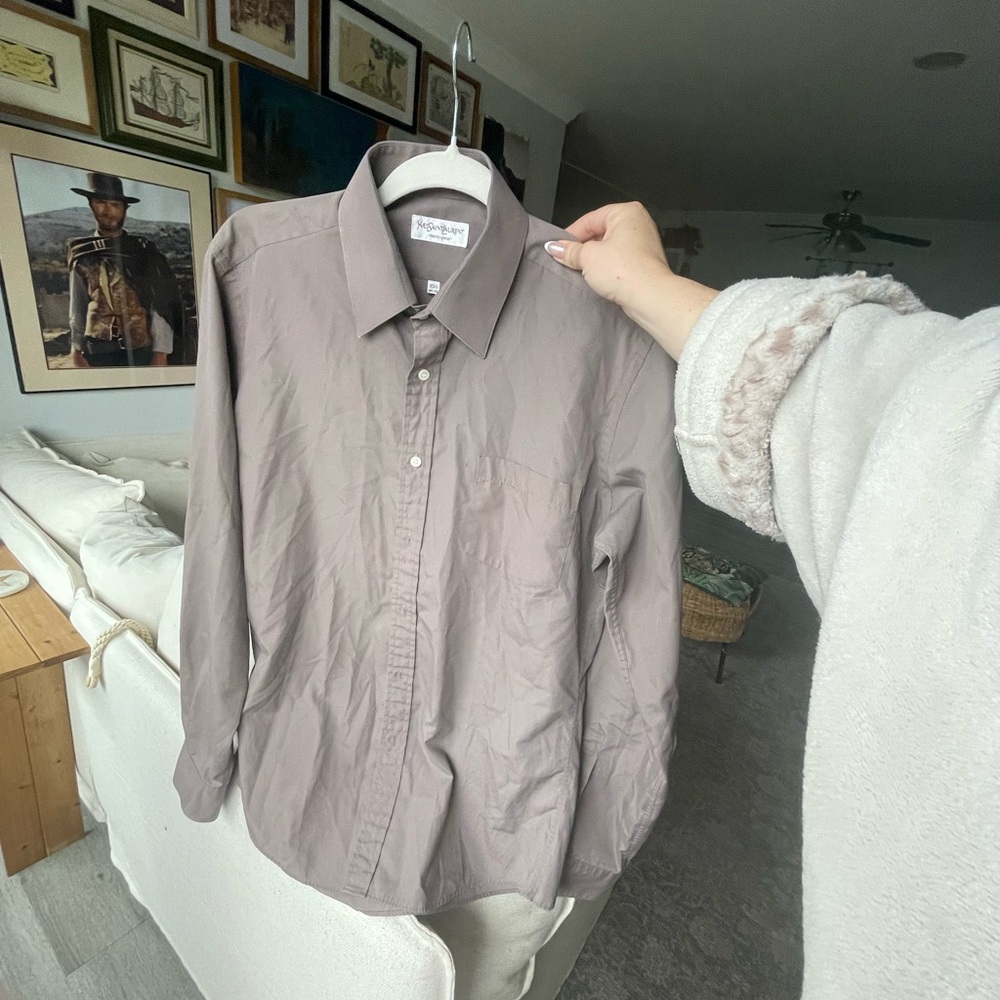 Yves Saint Laurent Taupe Button Cuff Shirt